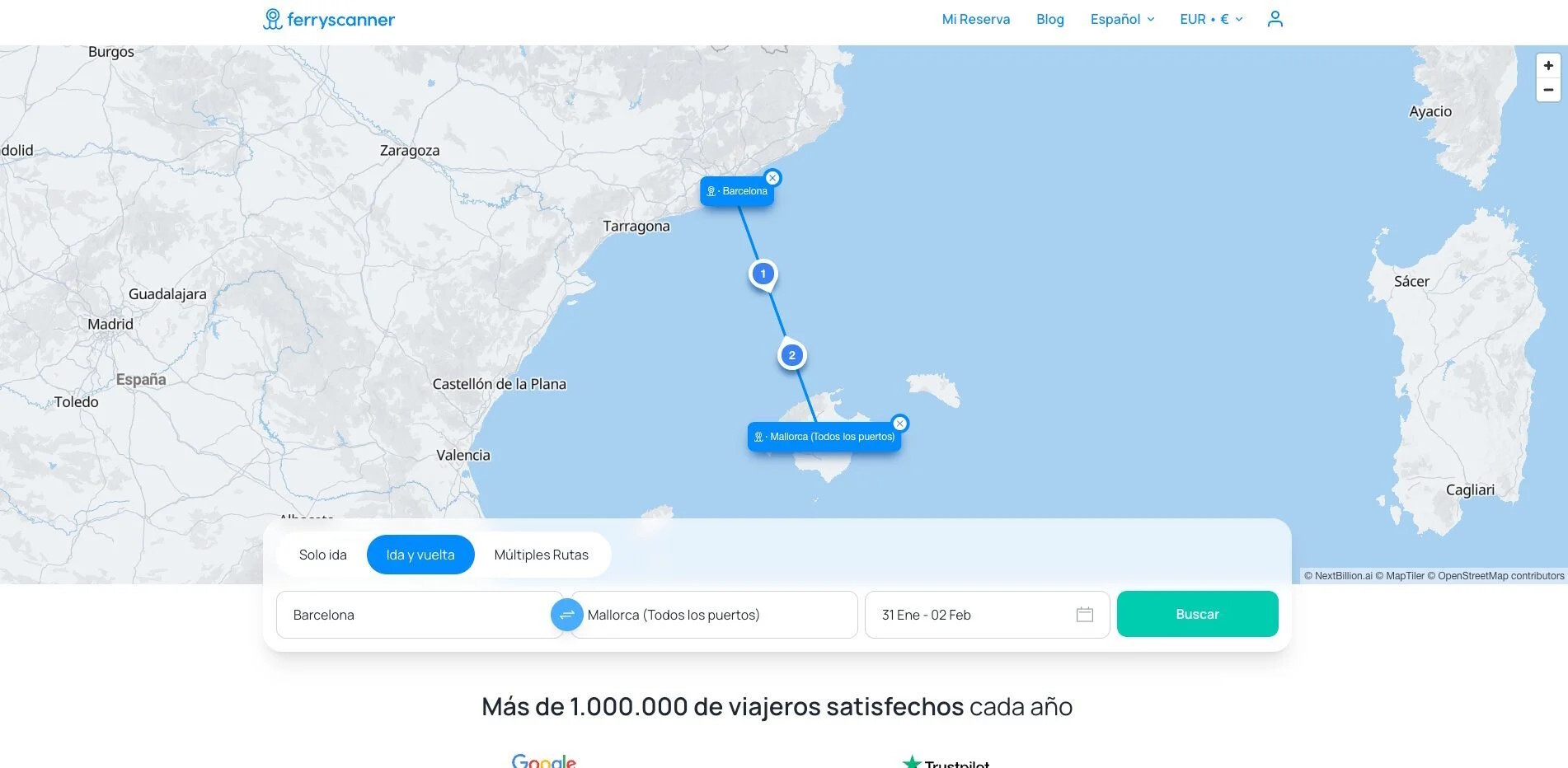 Nuevo mapa interactivo en la página de inicio de Ferryscanner